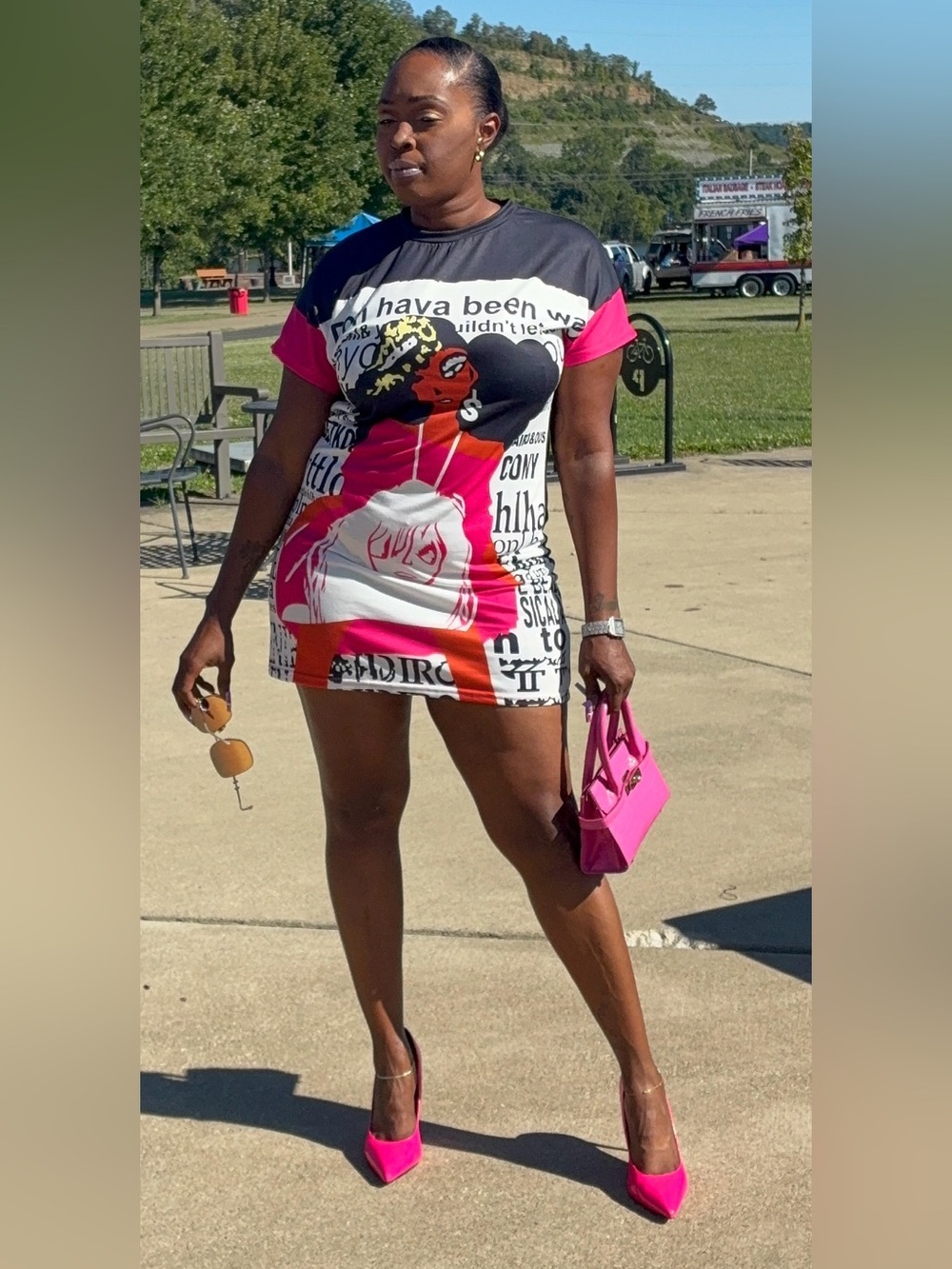 Pink Casual Graphic Print T-Shirt Mini Dress
